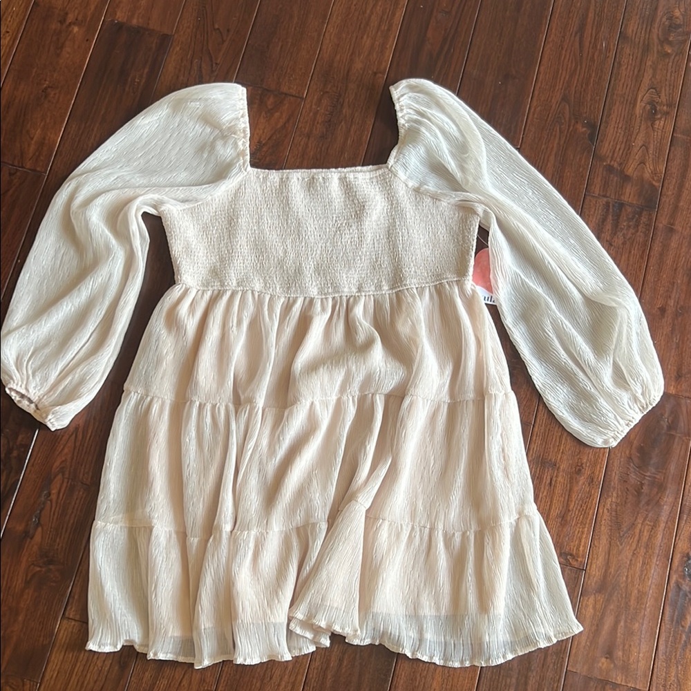 Altar’d State ARULA  Elegant Cream Dress with Sheer Sleeves Pet and smoke free